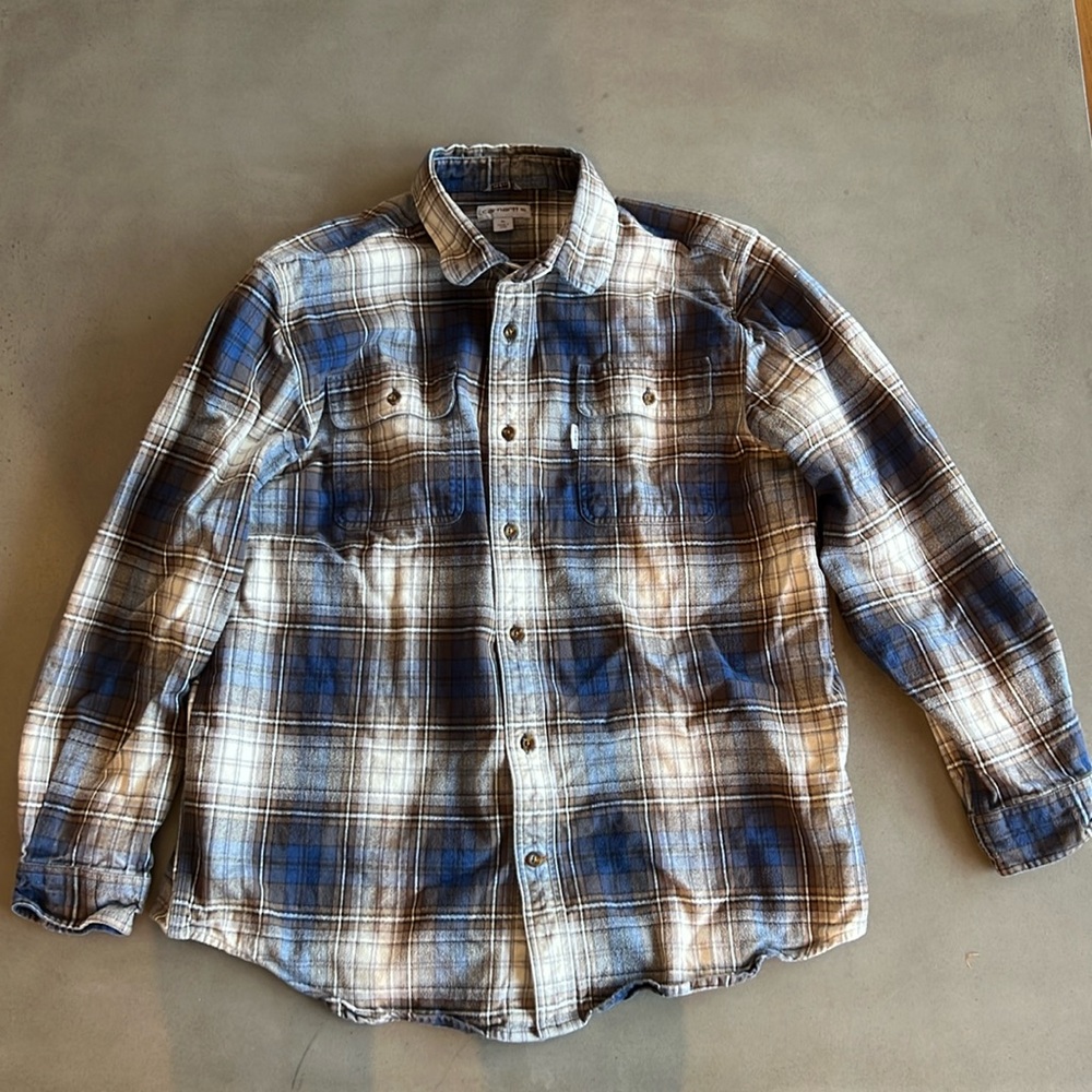 Carhartt XL Flannel Navy White Tan Original Fit